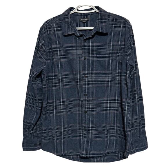 Eddie Bauer Men's Blue‎ Checked Flannel Long Sleeve Button Front Shirt Size L - Picture 1 of 5